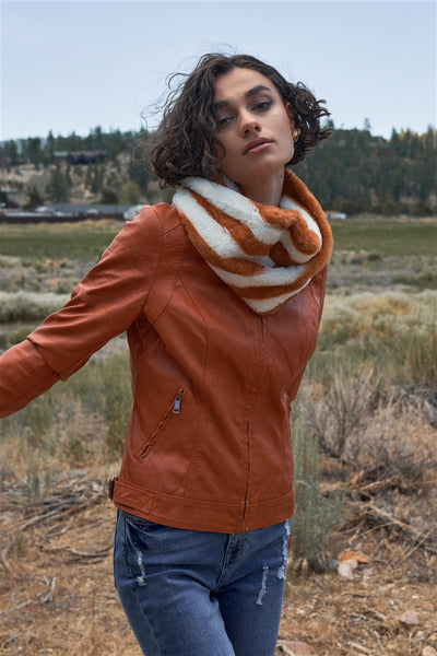 Rust Vegan Leather Biker Jacket