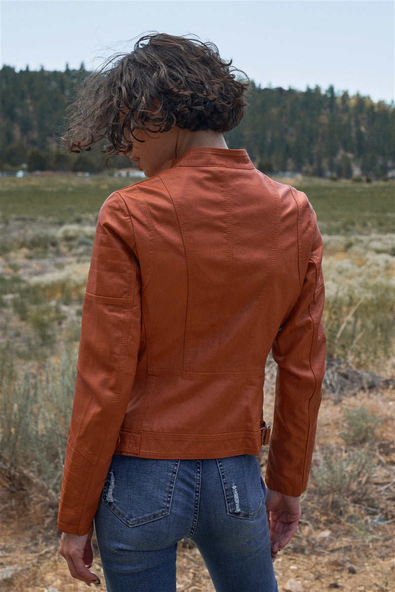 Rust Vegan Leather Biker Jacket