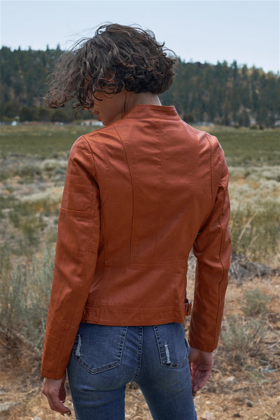 Rust Vegan Leather Biker Jacket