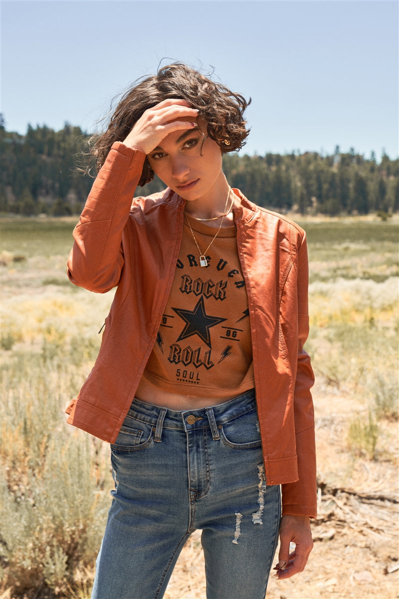 Rust Vegan Leather Biker Jacket