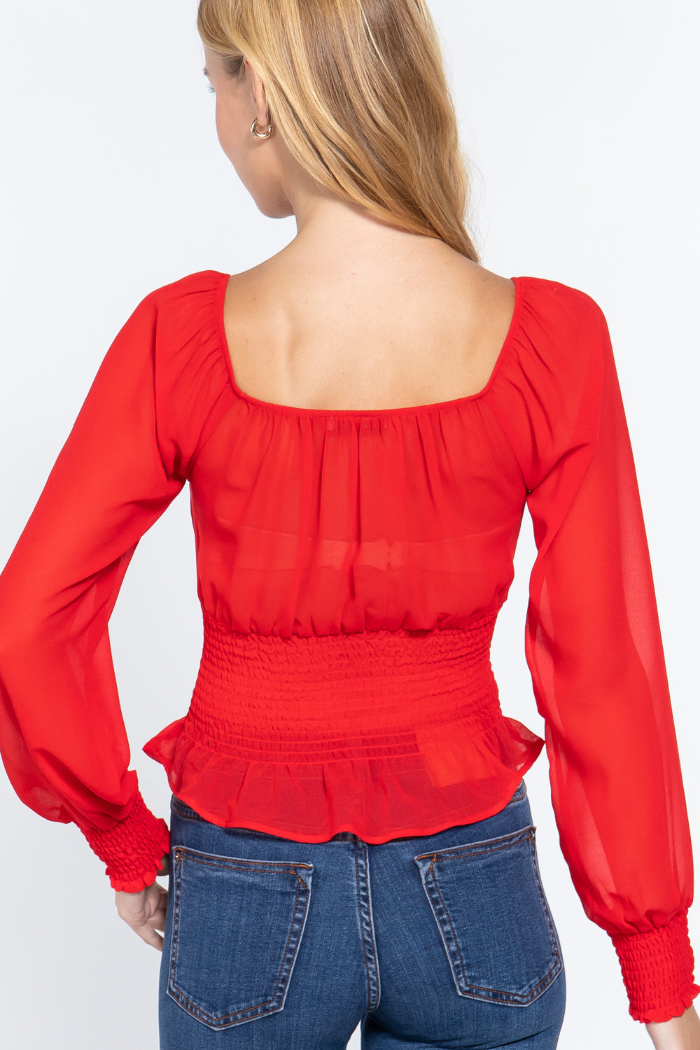 Long Sleeve Smocked Chiffon Top