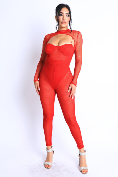 Sexy Mesh Crop Jumpsuit Set