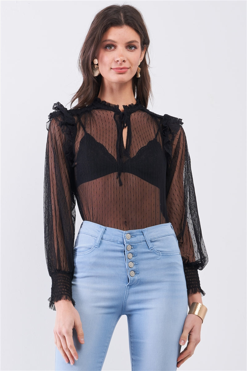 Sheer Mesh Polka Dot Bodysuit