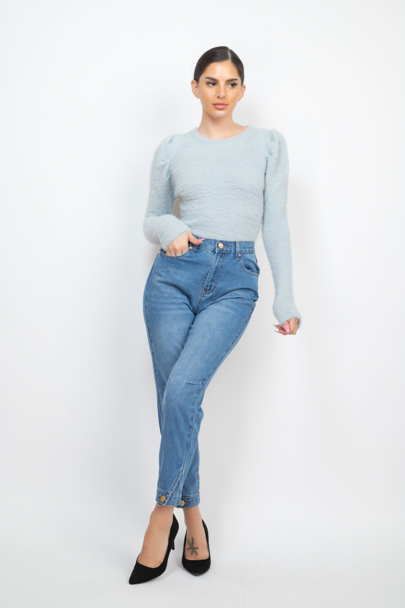 Cuffed High Waist Mom Jeans