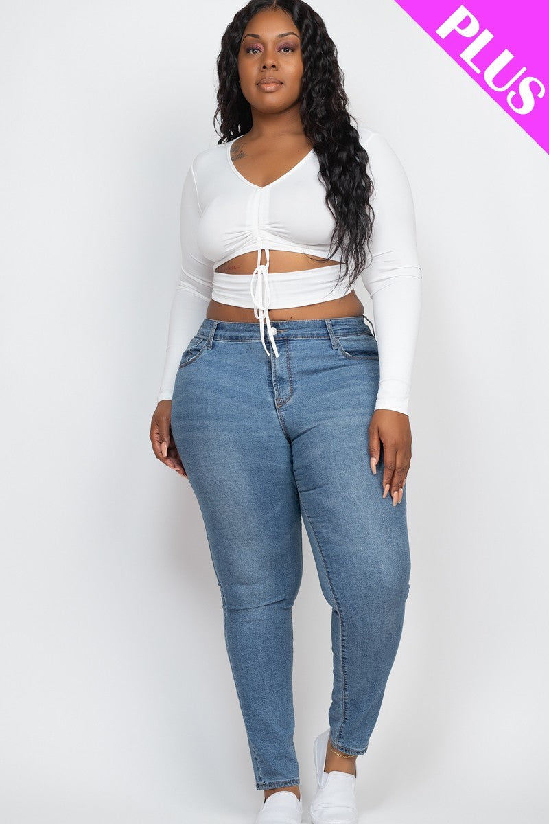 Plus Drawstring Ruched Cutout Crop Top