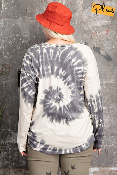Plus Special Washed Tie Dye Knit Top