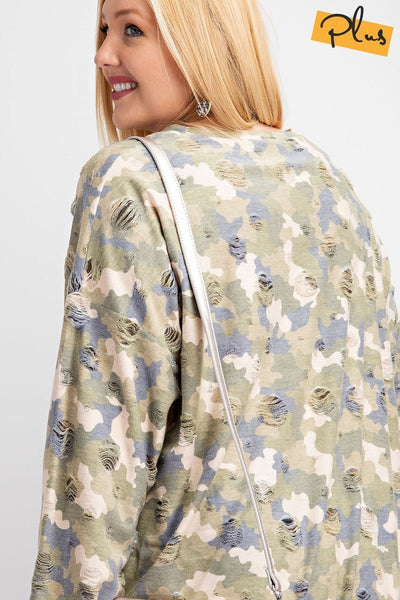 Camo Distressed Pullover Sweatshirt