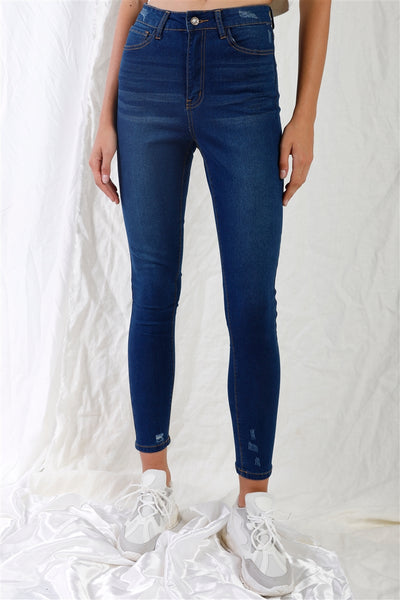 Dark Blue High-waisted Skinny Denim Jeans