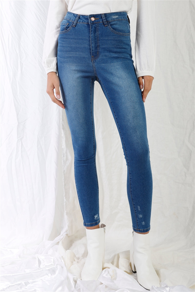 Mid Blue High-waisted Skinny Denim Jeans