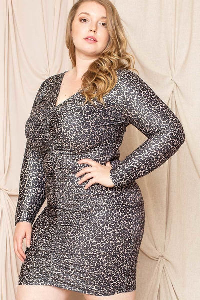 Leopard Shirring Mini Dress