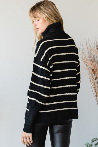 Heavy Knit Striped Turtle Neck Sweater