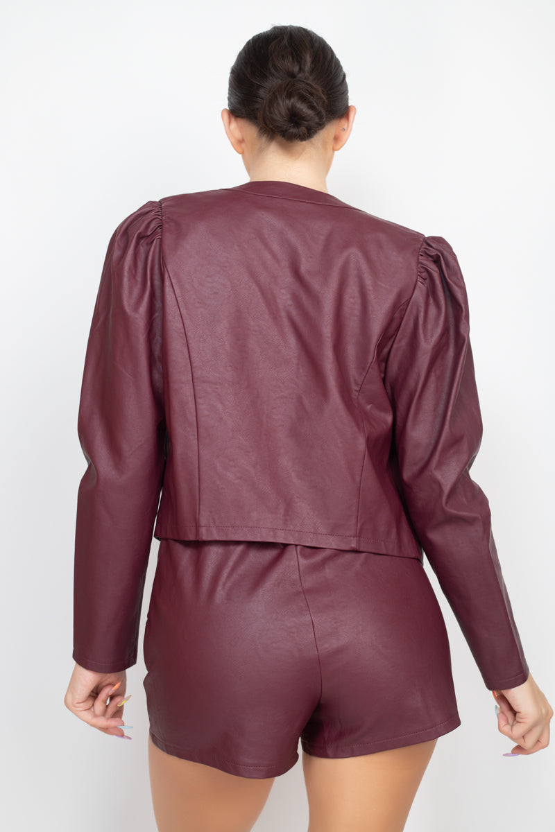 Faux Leather Detailed Jacket & Shorts Set