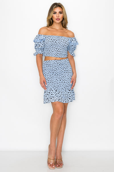 Ruffled Printed Top & Skirts Set