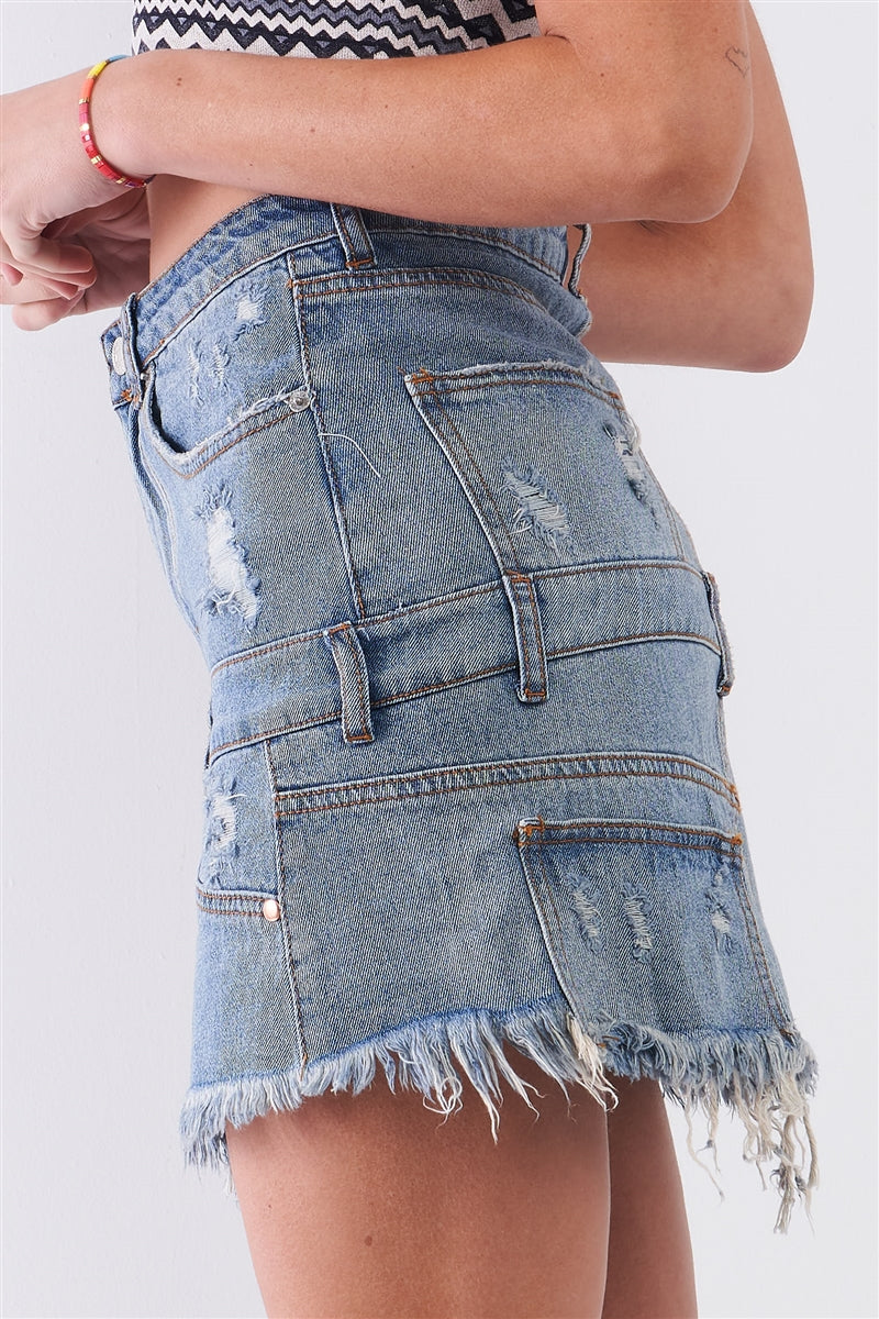 High-waist Distressed Denim Skirt