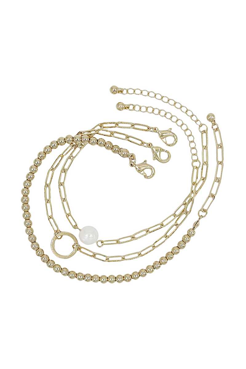 Chain Pearl Bracelet 3 Pc Set