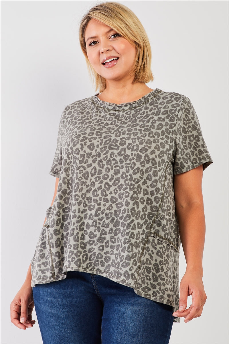 Plus Washed Leopard Print Top