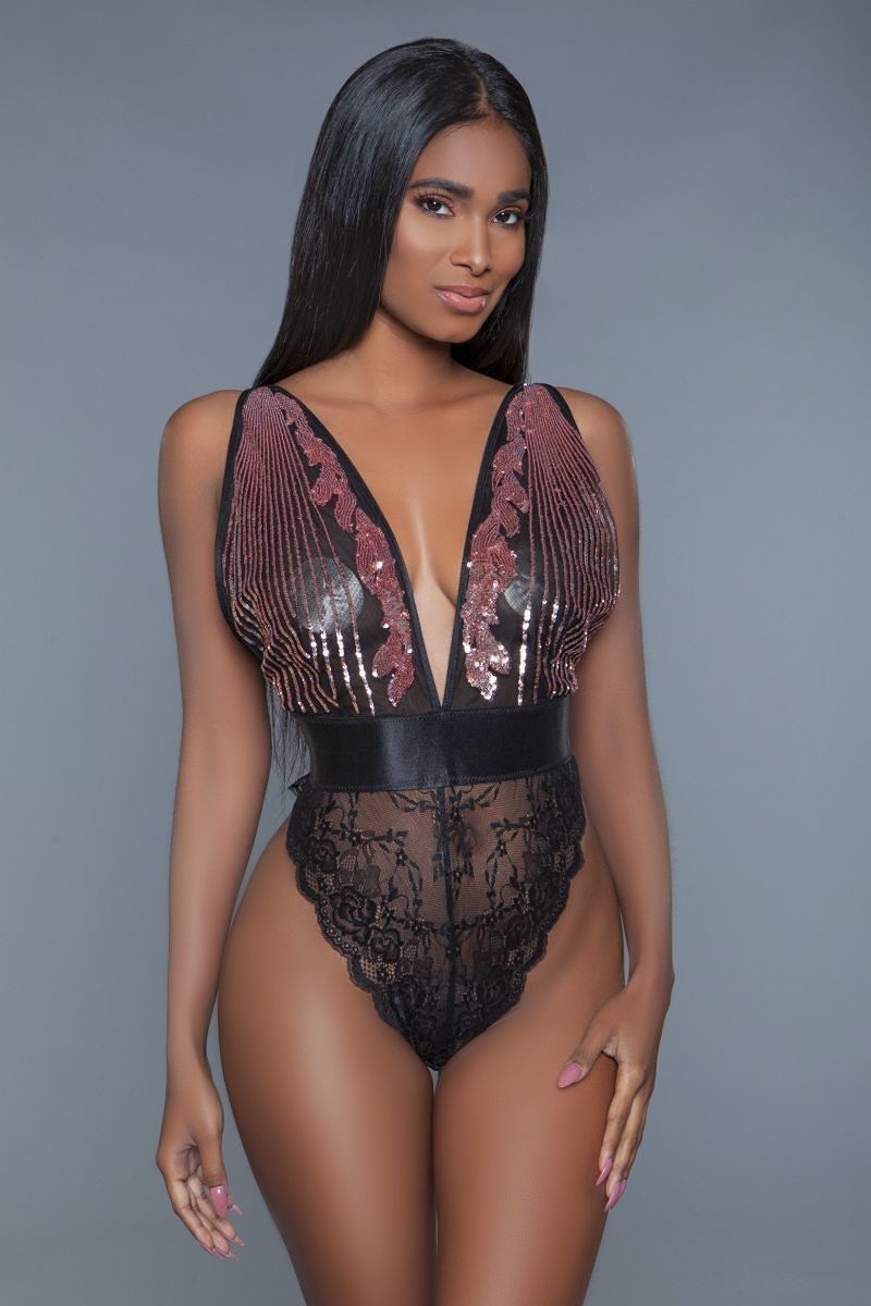 Sequins Lingerie with Plunging Neckline