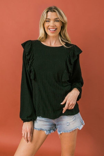 Round Neckline Ruffle Knit Top