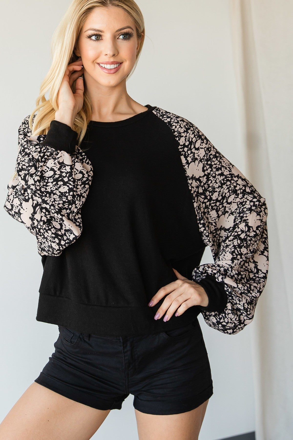 Floral Print Bubble Sleeve Top