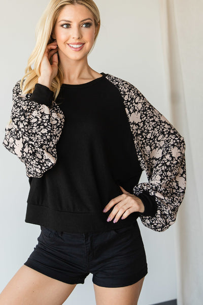 Floral Print Bubble Sleeve Top