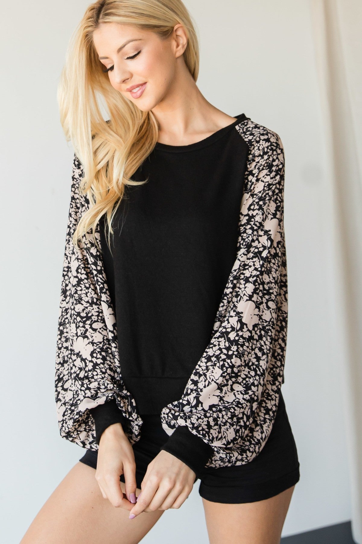 Floral Print Bubble Sleeve Top