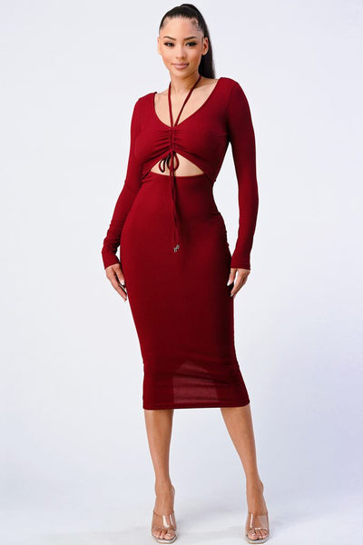 Trendy Front Shirring Cut-out Dress