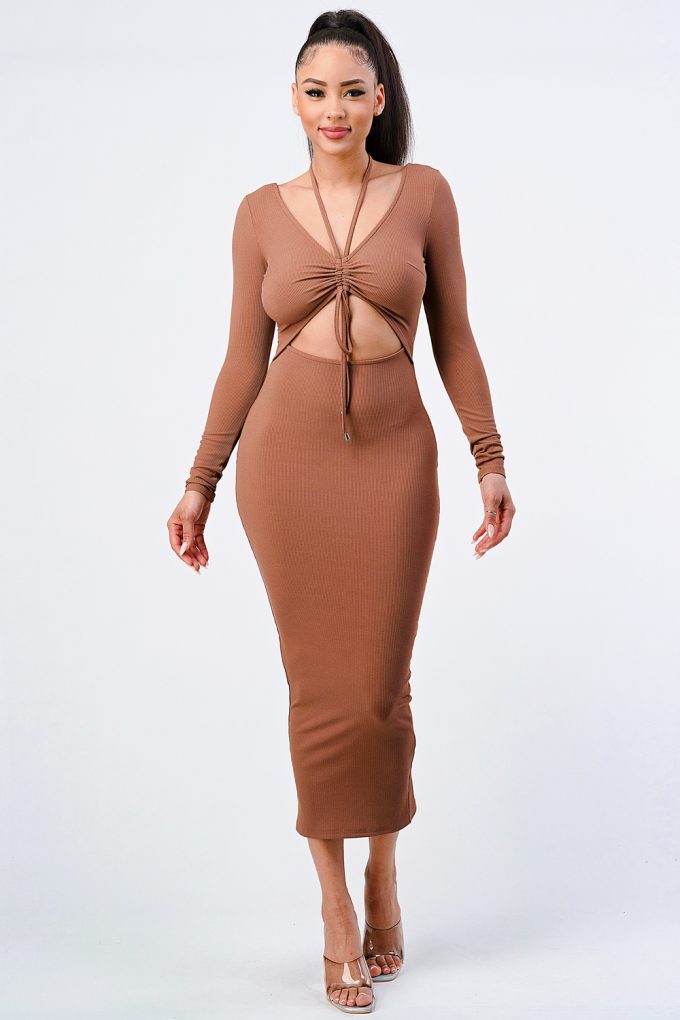 Trendy Front Shirring Cut-out Dress
