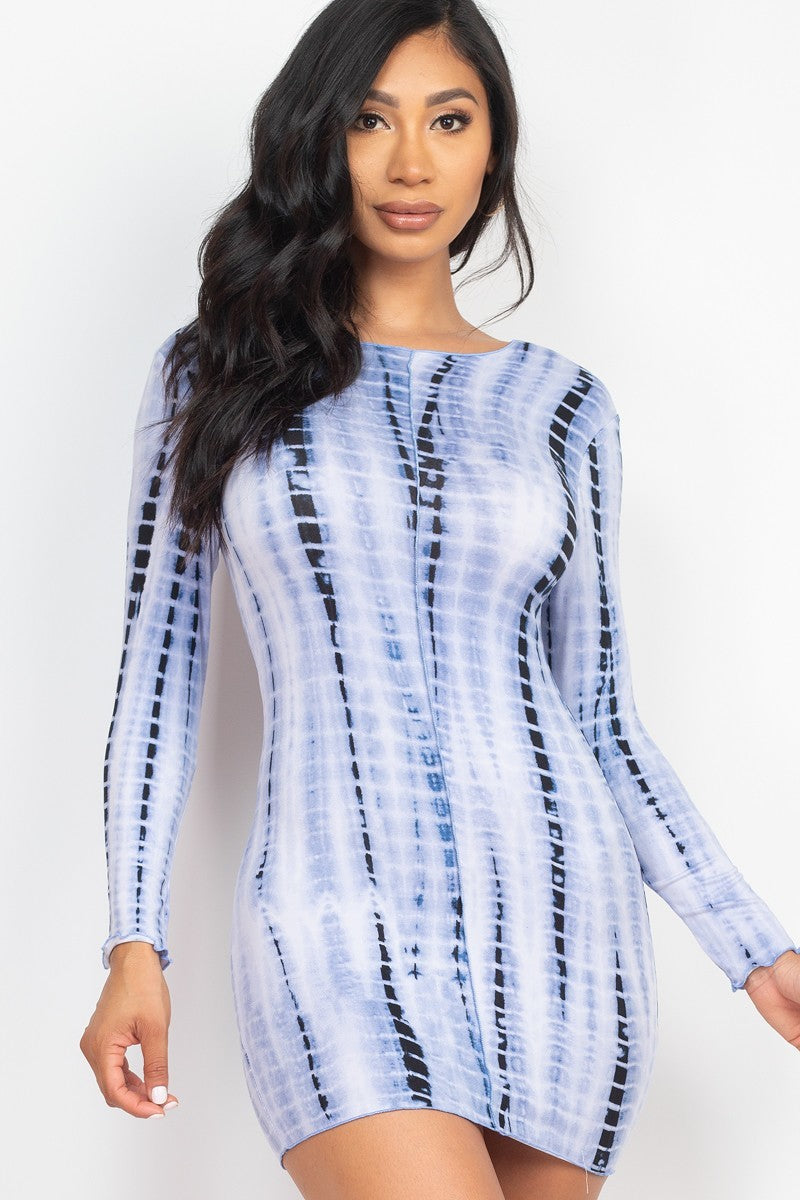 Tie-dye Lettuce Trim Bodycon Dress