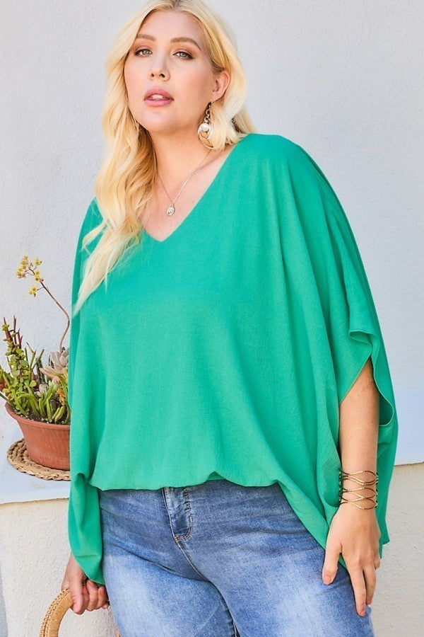 Solid V Neck Dolman Top