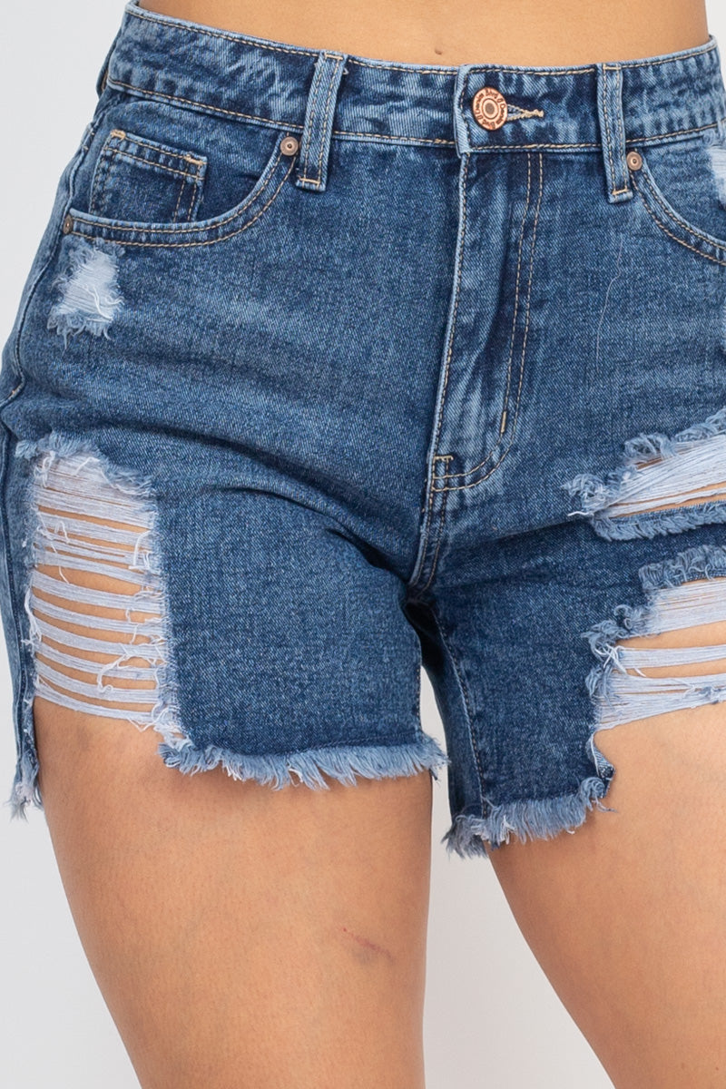 Ripped Five-pocket Denim Shorts