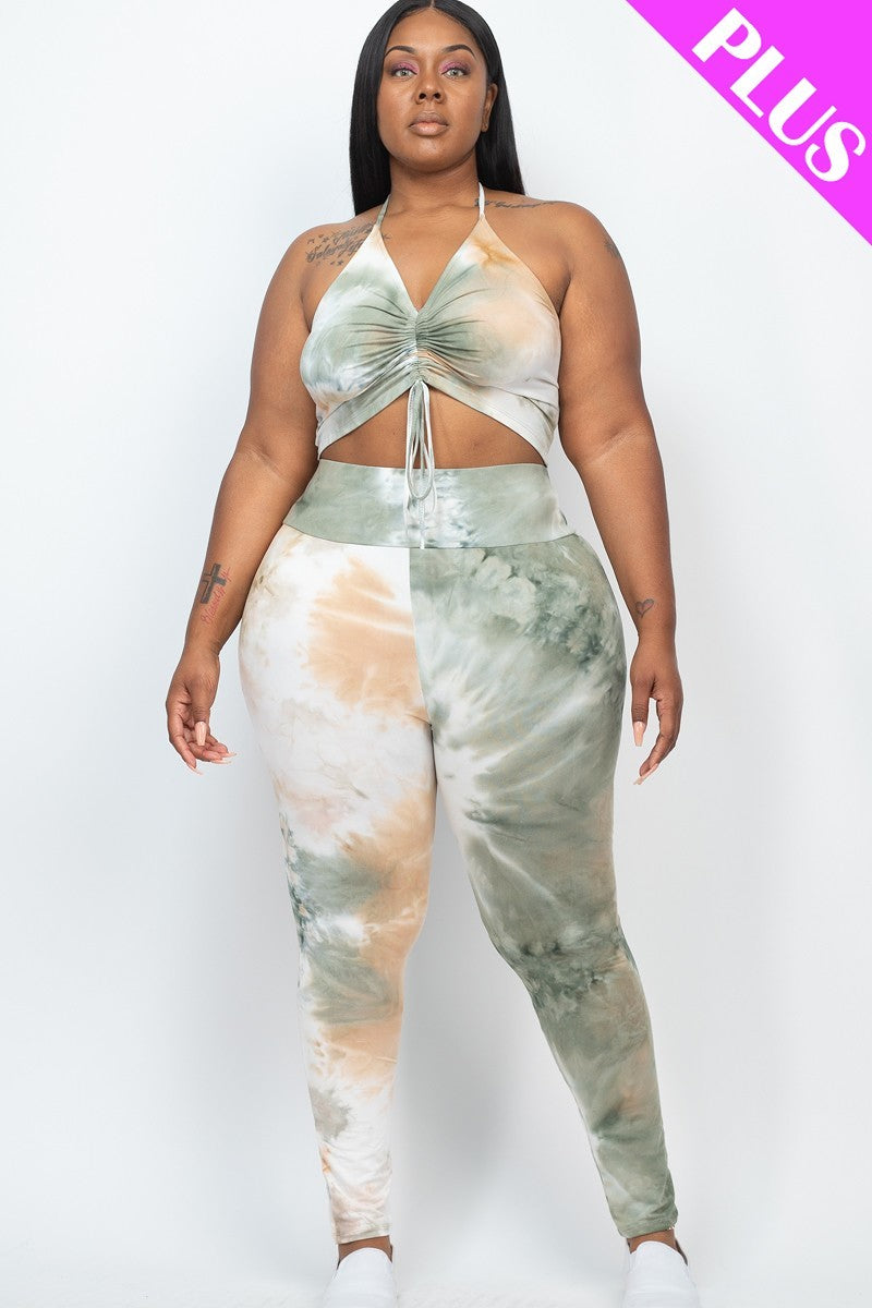Tie Dye Ruched Crop And Leggings Set