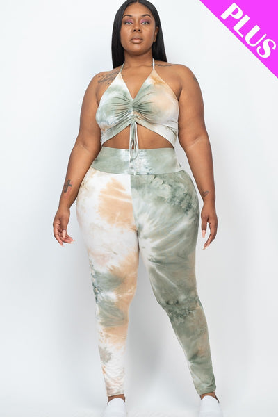 Tie Dye Ruched Crop And Leggings Set