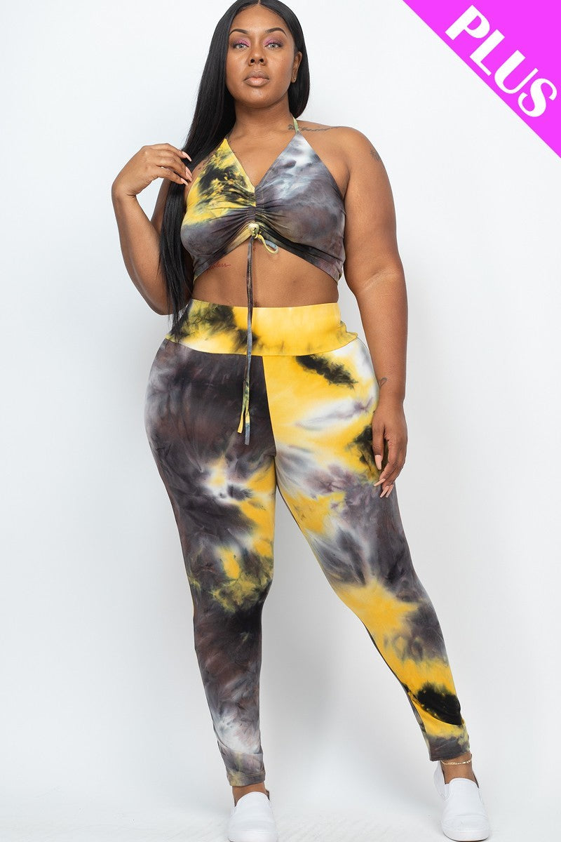 Tie Dye Ruched Crop And Leggings Set