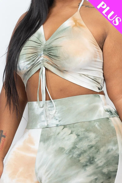 Tie Dye Ruched Crop And Leggings Set