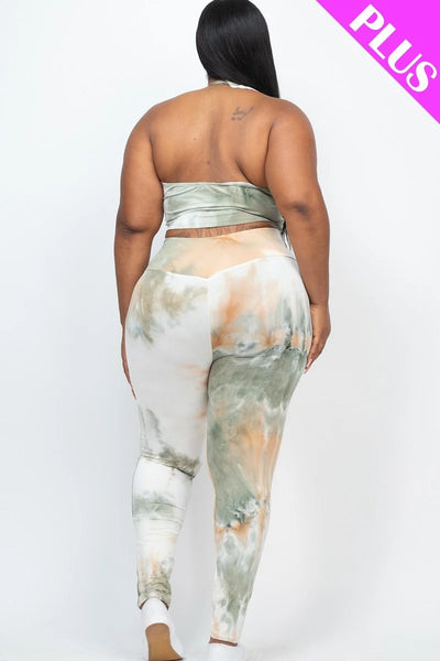 Tie Dye Ruched Crop And Leggings Set