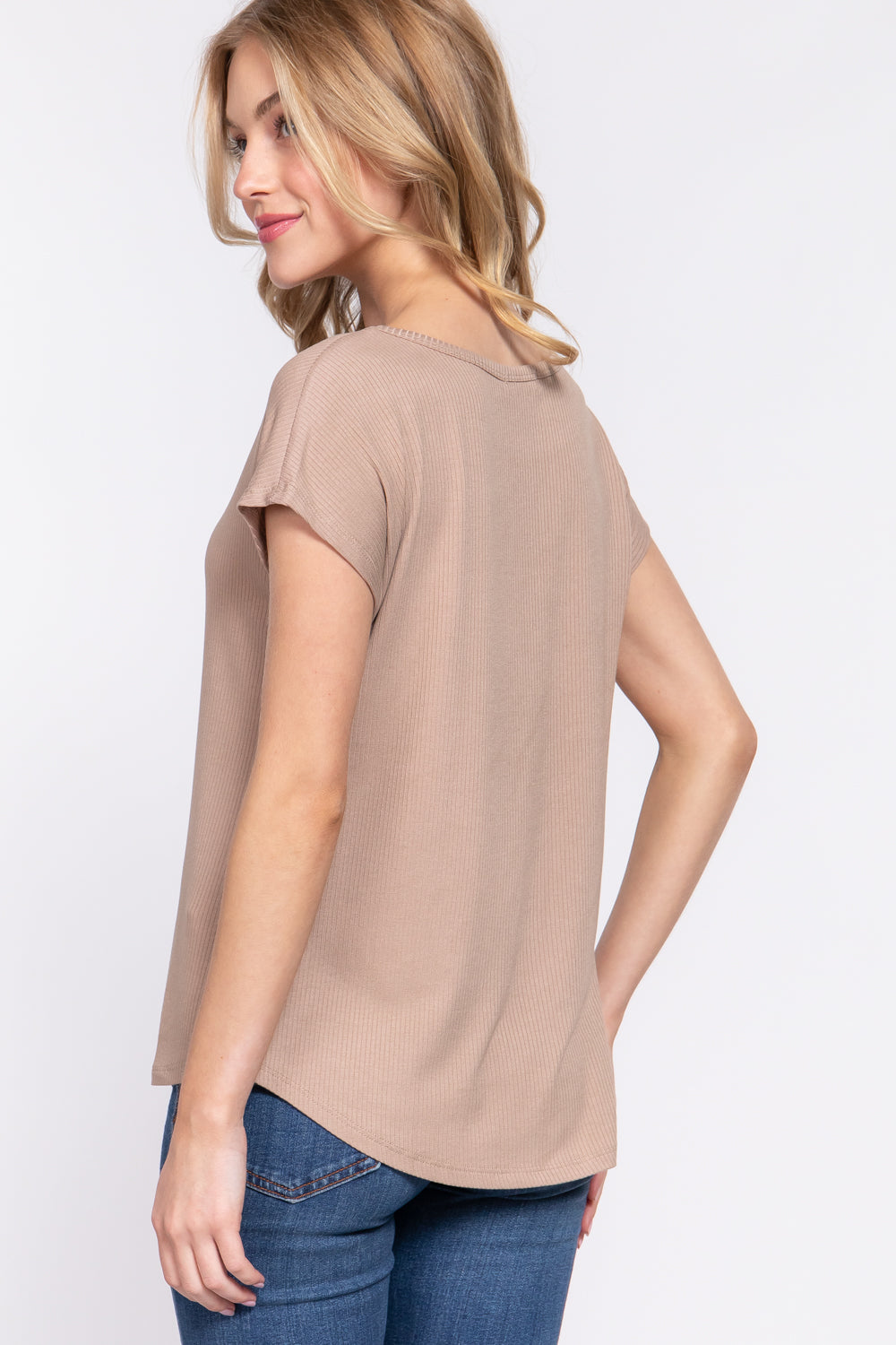 Short Sleeve Rib Knit Top