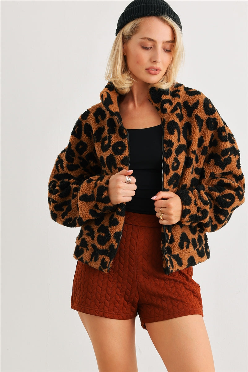 Leopard Teddy Zip-up Jacket