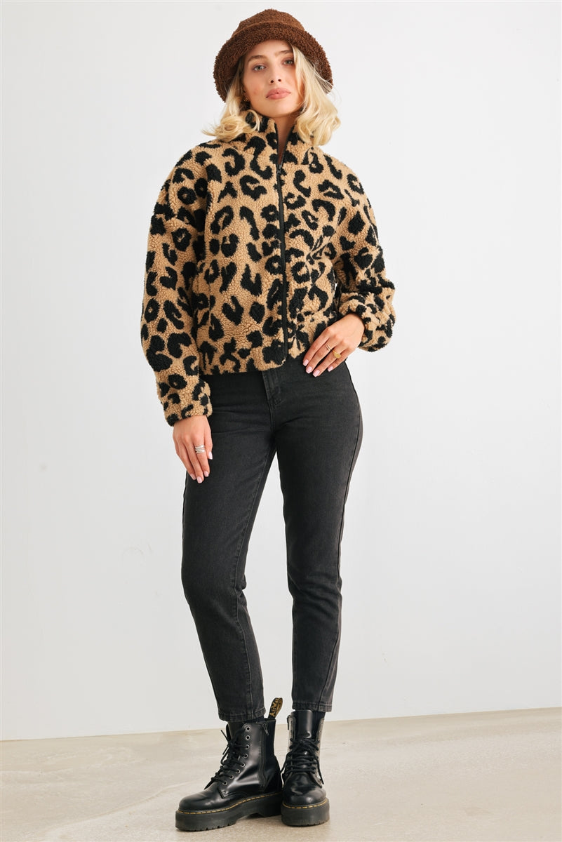 Leopard Teddy Zip-up Jacket