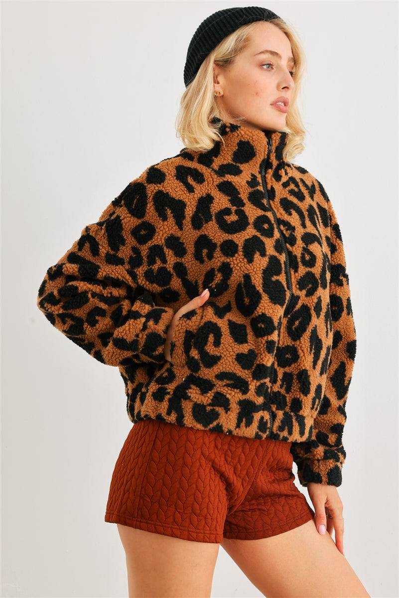 Leopard Teddy Zip-up Jacket