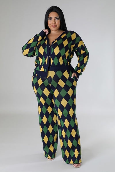 Diamond Plaid Cardigan Pants Set