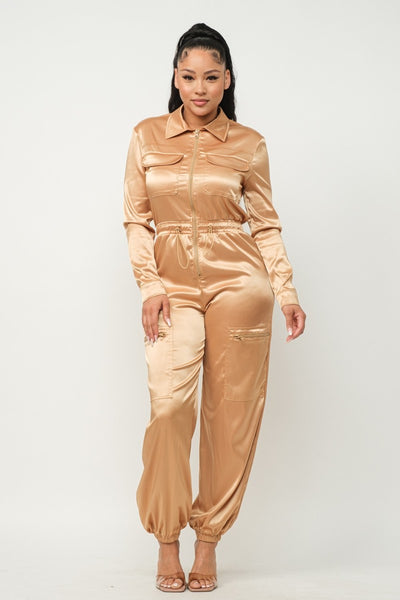 Satin Cargo Jumpsuit