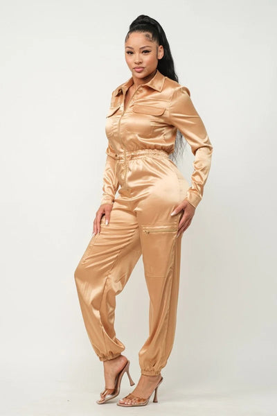 Satin Cargo Jumpsuit