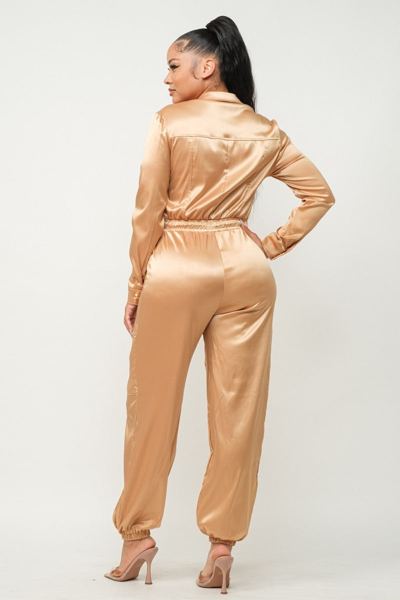 Satin Cargo Jumpsuit