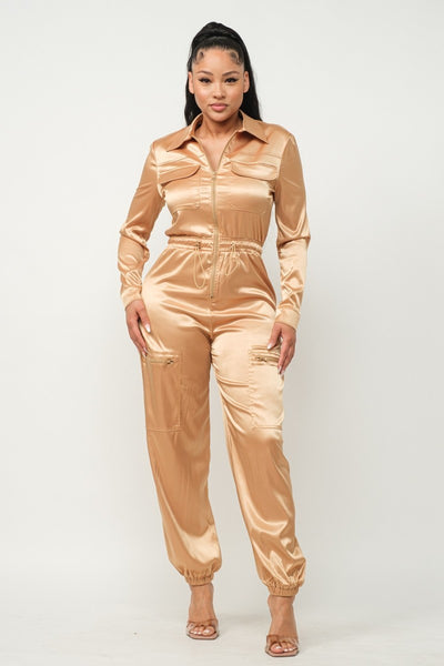 Satin Cargo Jumpsuit