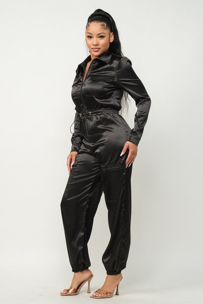 Satin Cargo Jumpsuit