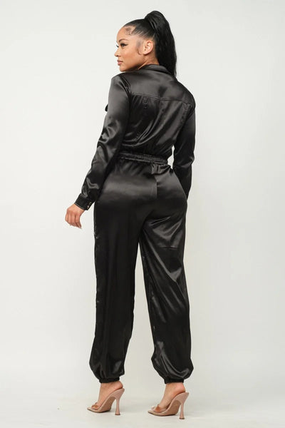 Satin Cargo Jumpsuit