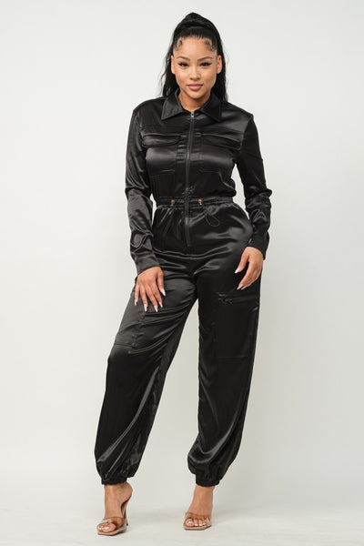 Satin Cargo Jumpsuit