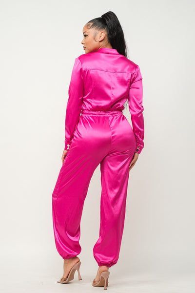 Satin Cargo Jumpsuit