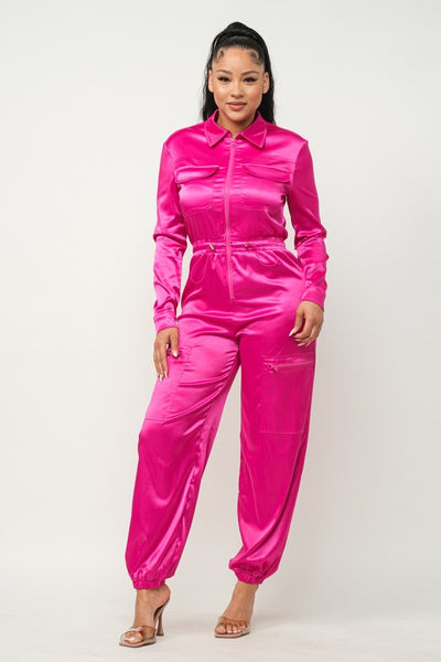 Satin Cargo Jumpsuit