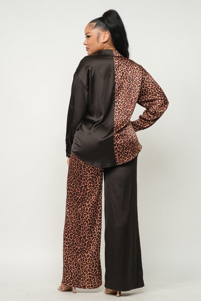 Satin Animal Print And Solid Pants Set